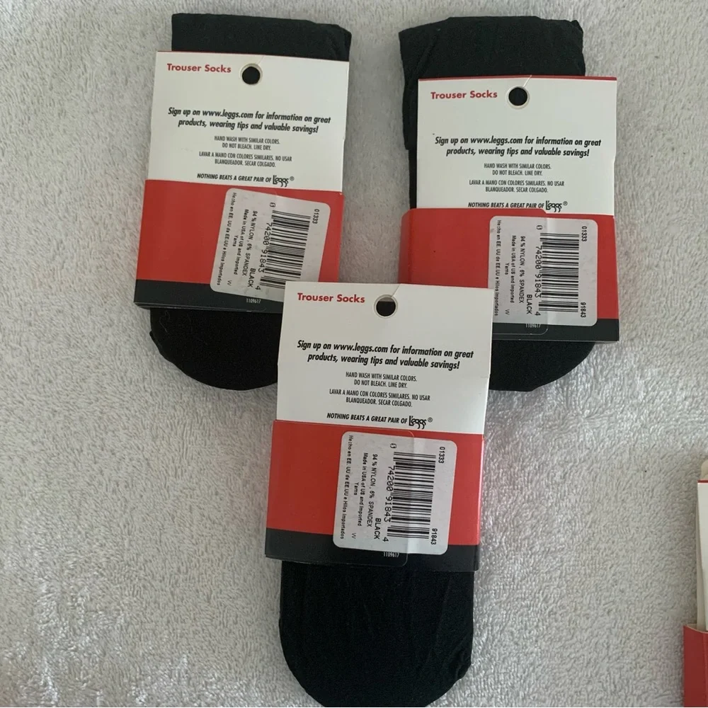 Women’s L’eggs TROUSER SOCKS 7 Pairs Total Black Subtle Design & 1 Ivory NIP NEW